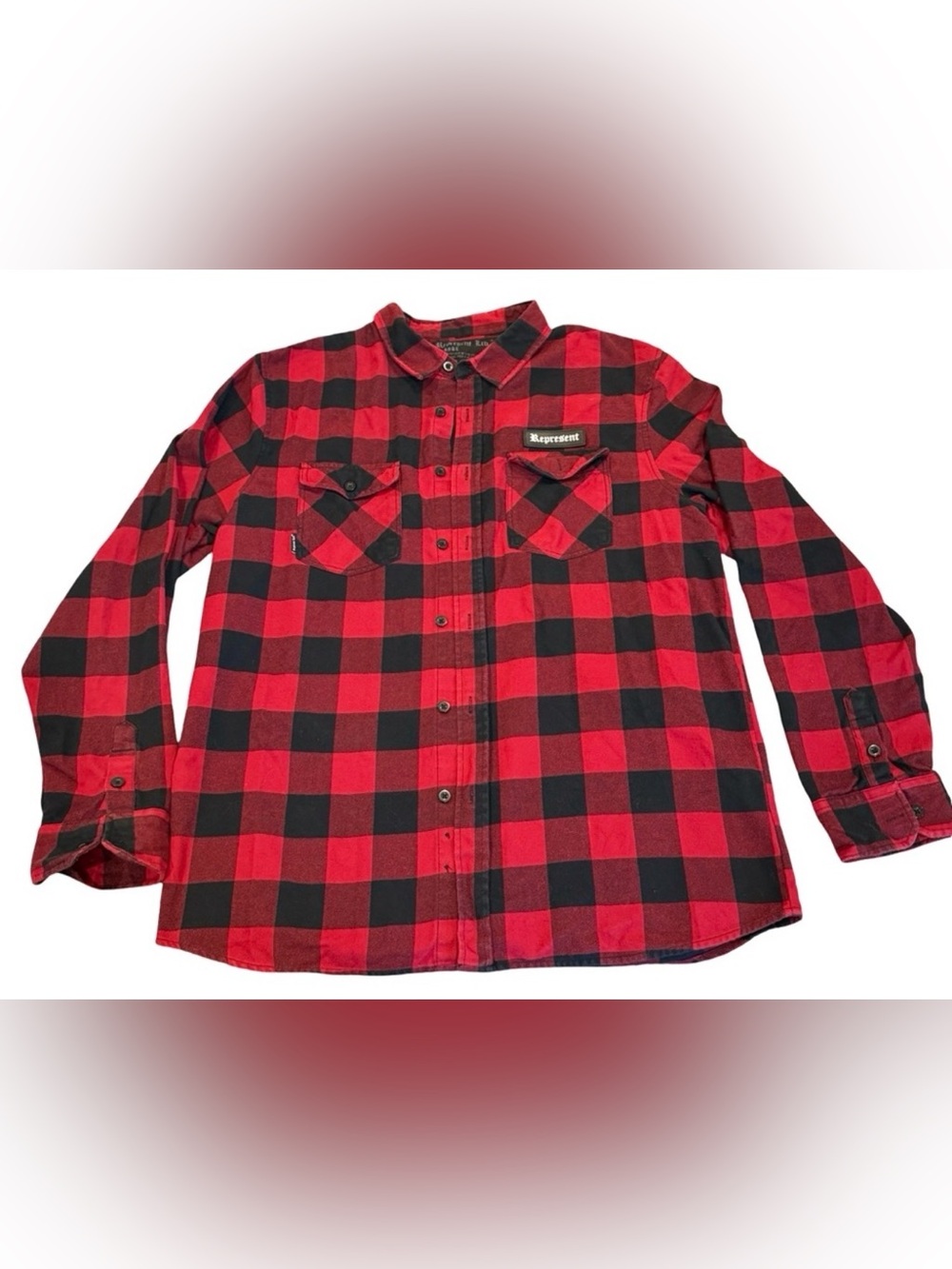 Represent Shirt Men's X Large Red Check Long Sleeve Plaid Flannel British Made